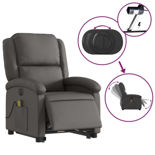 Fauteuil de massage inclinable électrique en cuir véritable gris de vidaXL