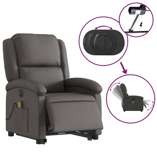 Fauteuil de massage inclinable électrique en cuir véritable gris de vidaXL