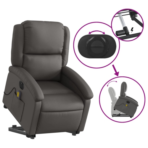 Fauteuil de massage inclinable électrique en cuir véritable gris de vidaXL