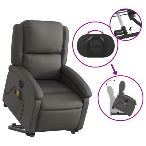 Fauteuil de massage inclinable électrique en cuir véritable gris de vidaXL