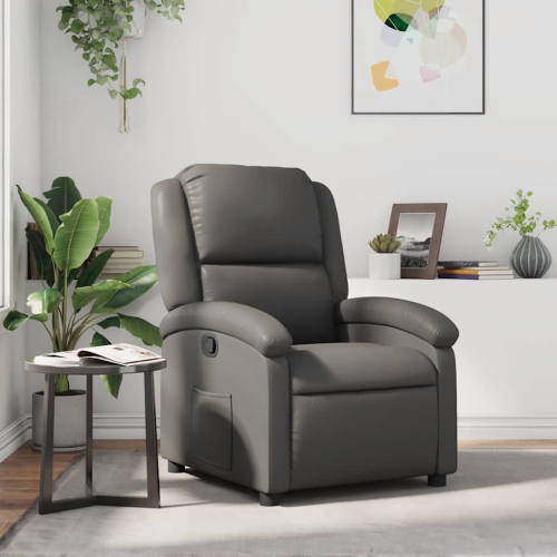vidaXL Manual Recliner Chair, Adjustable Backrest/ Footrest, Gray Leather Reclining Sofa