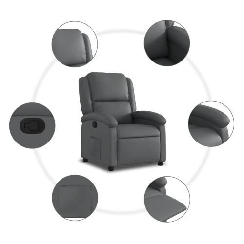 vidaXL Manual Recliner Chair, Adjustable Backrest/ Footrest, Gray Leather Reclining Sofa