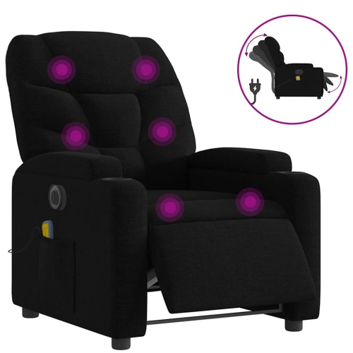 Fauteuil de massage inclinable électrique en tissu noir de vidaXL