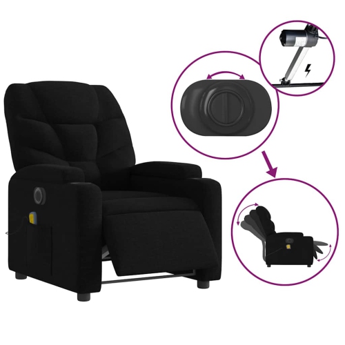 Fauteuil de massage inclinable électrique en tissu noir de vidaXL