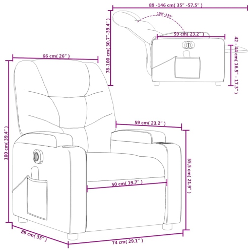 Fauteuil de massage inclinable électrique en tissu noir de vidaXL