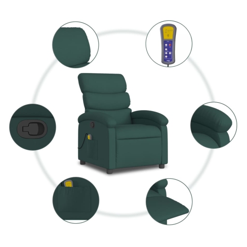 vidaXL Massage Recliner Chair Dark Green Fabric