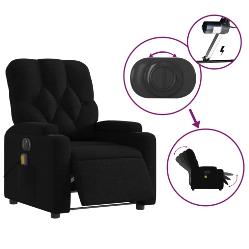 Fauteuil de massage inclinable électrique en tissu noir de vidaXL