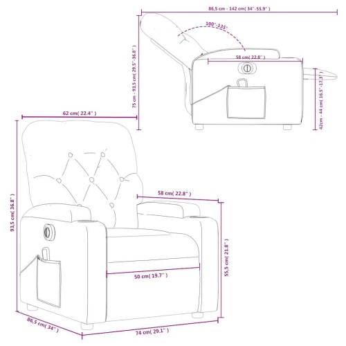 Fauteuil de massage inclinable électrique en tissu noir de vidaXL