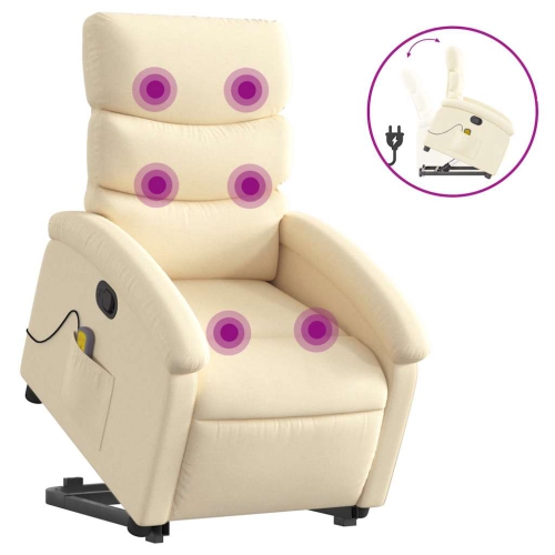 vidaXL Stand up Massage Recliner Chair Cream Fabric