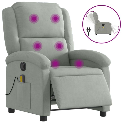 Fauteuil de massage inclinable électrique vidaXL velours gris pâle