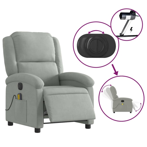 Fauteuil de massage inclinable électrique vidaXL velours gris pâle