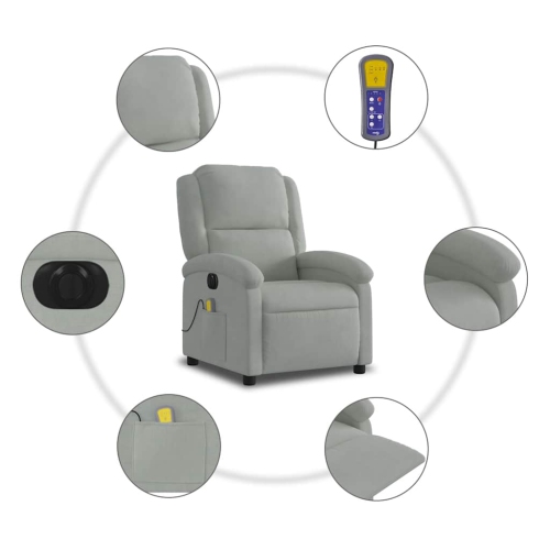 Fauteuil de massage inclinable électrique vidaXL velours gris pâle