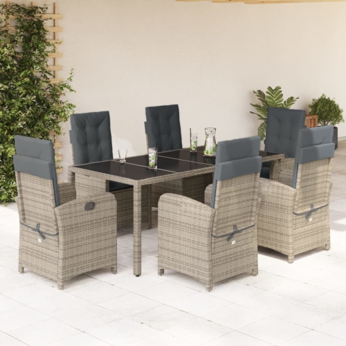 vidaXL 7 Piece Garden Dining Set with Cushions Grey Poly Rattan