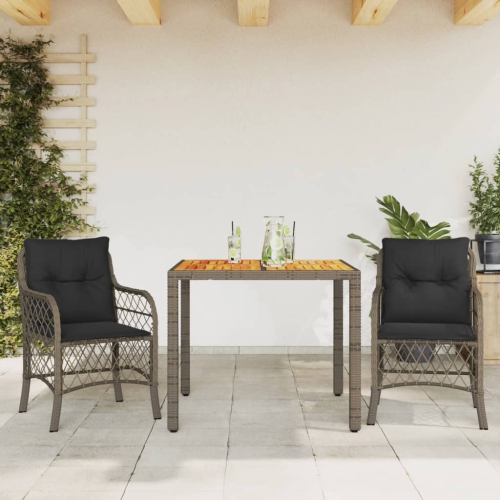 vidaXL 3 Piece Bistro Set with Cushions Grey Poly Rattan