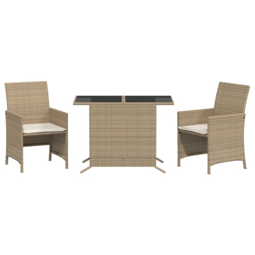 vidaXL 3 Piece Bistro Set with Cushions Beige Poly Rattan