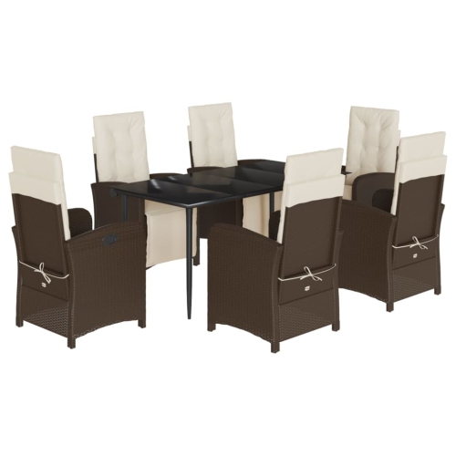 VIDAXL  7 Piece Garden Dining Set With Cushions Poly Rattan In Brown
