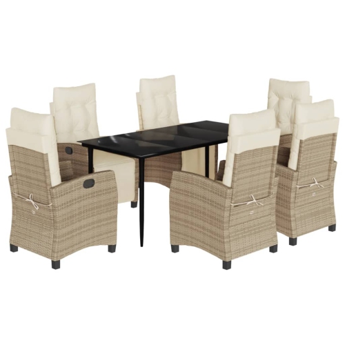 VIDAXL  7 Piece Garden Dining Set With Cushions Poly Rattan In Beige