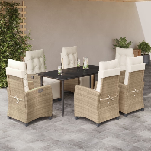vidaXL 7 Piece Garden Dining Set with Cushions Beige Poly Rattan