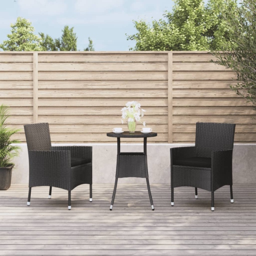 vidaXL 3 Piece Garden Bistro Set with Cushions Black Poly Rattan