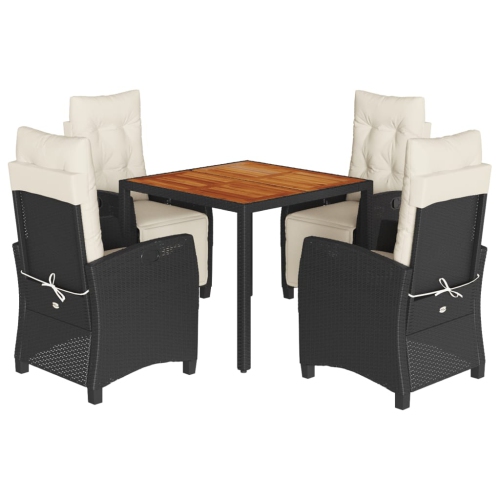 VIDAXL  5 Piece Garden Dining Set With Cushions Poly Rattan In Black