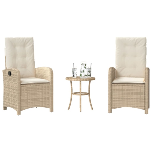 vidaXL 3 Piece Bistro Set with Cushions Beige Poly Rattan