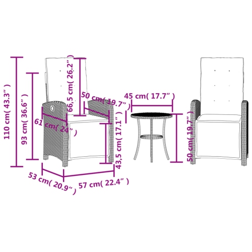 vidaXL 3 Piece Bistro Set with Cushions Beige Poly Rattan