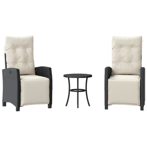 VIDAXL  3 Piece Bistro Set With Cushions Poly Rattan In Black