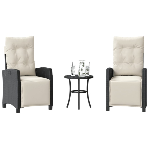 vidaXL 3 Piece Bistro Set with Cushions Black Poly Rattan