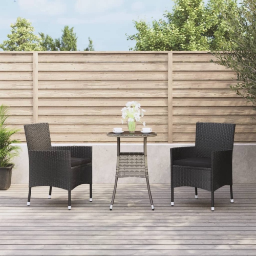 vidaXL 3 Piece Garden Bistro Set with Cushions Black Poly Rattan