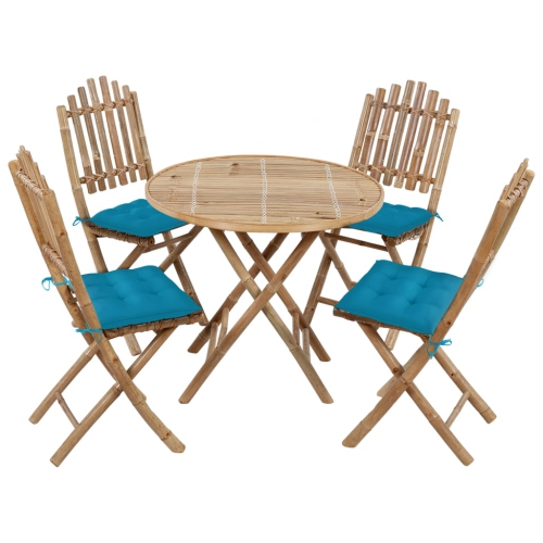 VIDAXL  5 Piece Folding Outdoor Dining Set With Cushions Bamboo