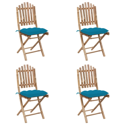 vidaXL 5 Piece Folding Outdoor Dining Set with Cushions Bamboo