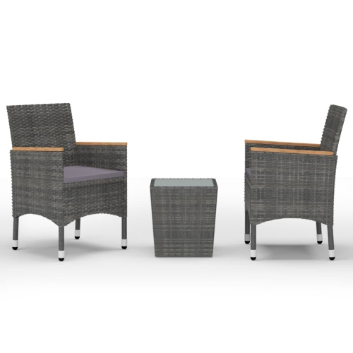 VIDAXL  3 Piece Bistro Set Poly Rattan And Tempered Glass In Grey