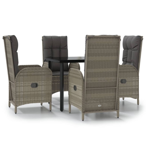 VIDAXL  5 Piece Garden Dining Set With Cushions And Grey Poly Rattan In Black