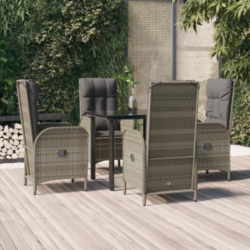 vidaXL 5 Piece Garden Dining Set with Cushions Black and Grey Poly Rattan