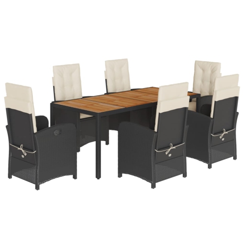 Image 1 of 9.. vidaXL 7 Piece Garden Dining Set with Cushions Black Poly Rattan