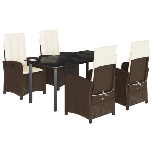 Image 1 of 9.. vidaXL 5 Piece Garden Dining Set with Cushions Brown Poly Rattan