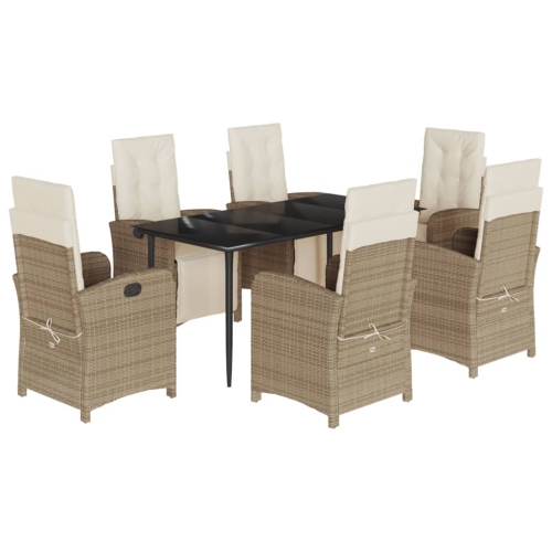 VIDAXL  7 Piece Garden Dining Set With Cushions Poly Rattan In Beige