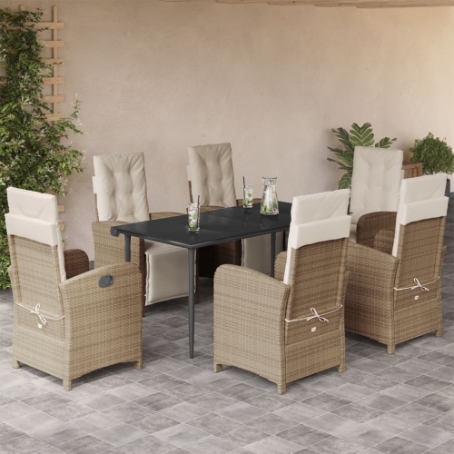 vidaXL 7 Piece Garden Dining Set with Cushions Beige Poly Rattan