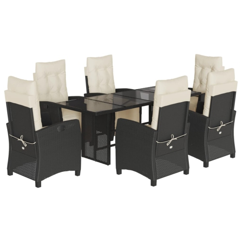 Image 1 de 9.. Ensemble de salle à manger de jardin de 7 pièces avec coussins en rotin de polyester noir vidaXL