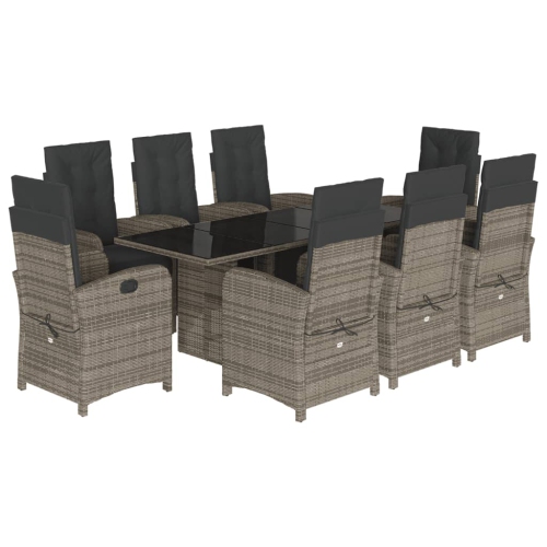 Image 1 of 9.. vidaXL 9 Piece Garden Dining Set with Cushions Grey Poly Rattan