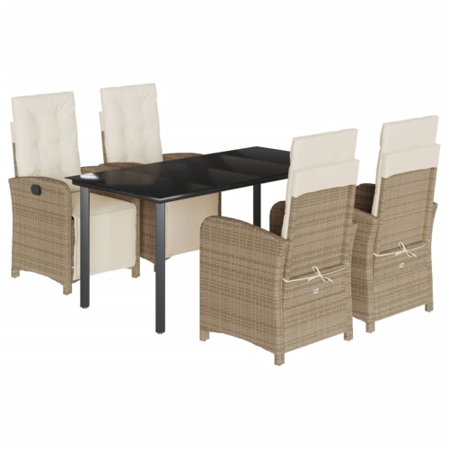 VIDAXL  5 Piece Garden Dining Set With Cushions Poly Rattan In Beige