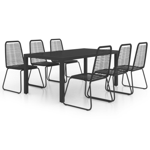 VIDAXL  7 Piece Garden Dining Set Pvc Rattan In Black