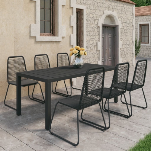 vidaXL 7 Piece Garden Dining Set PVC Rattan Black