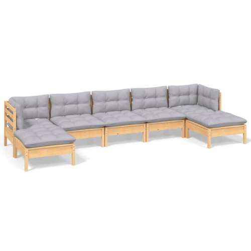 Image 1 of 7.. vidaXL 7 Piece Garden Lounge Set with Grey Cushions Pinewood