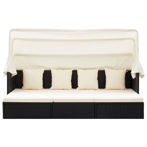 vidaXL Garden Lounge Bed with Roof Black Poly Rattan