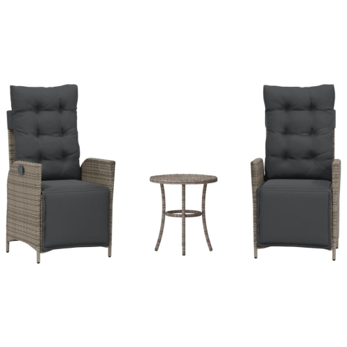 Image 1 of 10.. vidaXL 3 Piece Bistro Set with Cushions Grey Poly Rattan