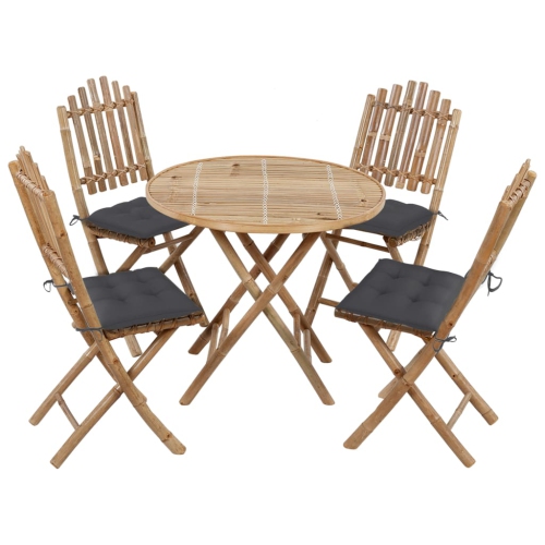 VIDAXL  5 Piece Folding Outdoor Dining Set With Cushions Bamboo