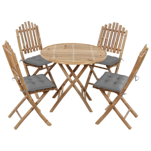 Image 1 de 10.. Ensemble de salle à manger extérieur pliable de 5 pièces avec coussins en bambou vidaXL