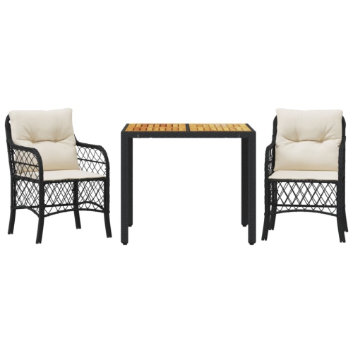 VIDAXL  3 Piece Bistro Set With Cushions Poly Rattan In Black