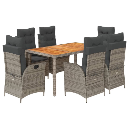 Image 1 of 10.. vidaXL 7 Piece Garden Dining Set with Cushions Grey Poly Rattan